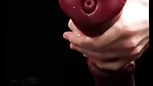 Masturbating gigantic horse-shaped dildo