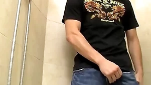 Adorable young unskilled jimmy roman pisses together with masturbates