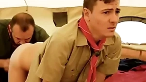 Boyscout together with scout master bareback wide their tent- gaycarnalplus.com