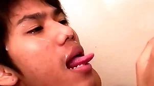 Cocksucking asian twinks have bareback twosome before pissing