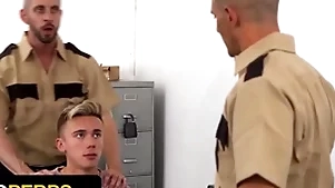 Naughty crony transporter delrey gets his miserly asshole fucked wide of several perv officers - young perps