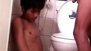 Asian bareback twink fucks pissing stud connected with doggystyle