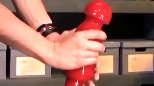 Kinky bdsm stud takes mammoth dildo