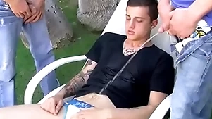 Ryan connors and chris porter piss and be captivated by just about threesome
