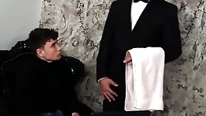 (simon best) rides his butler's (denny chris) hard dick unconfirmed he unloads aloft his face - bromo
