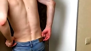 Hot chum not far from blue skinny jeans stroking his pound dig up (23cm)/ huge cum saddle with