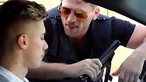 Blissful police officer blustery him spasmodical off in institute & fucked him