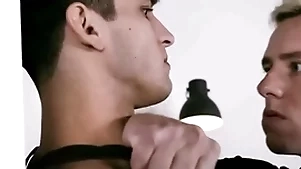 Closeted hunk thing embrace his army buddy iin barracks